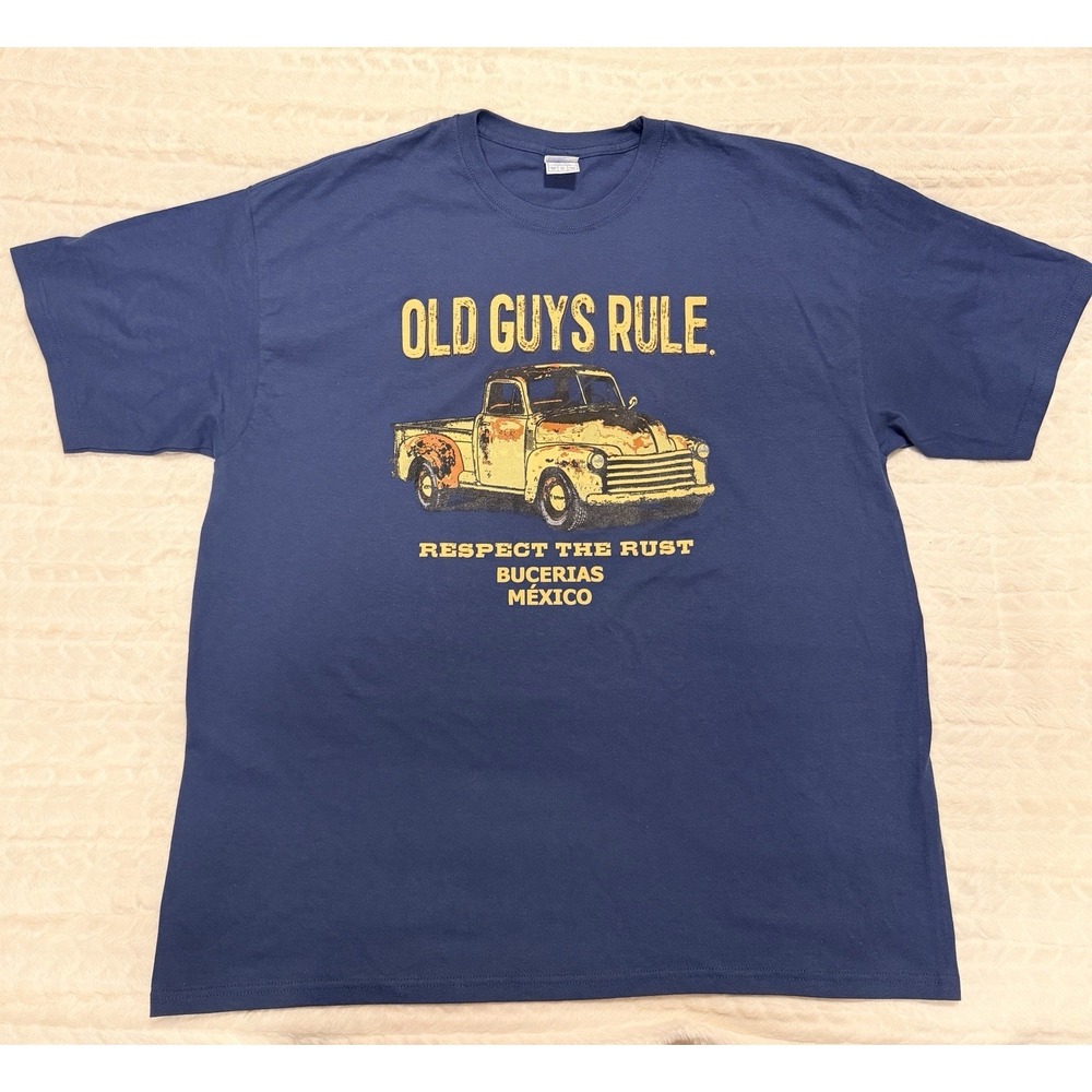 Old Guys Rule Respect The Rust T-Shirt Men XXL Navy BlueCotton